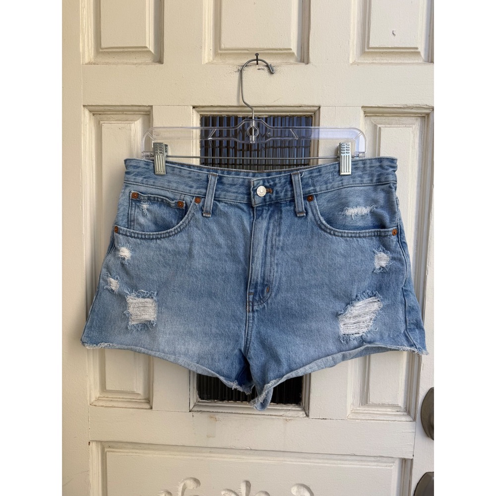 Madewell Relaxed Denim Shorts Light Wash Distressed Raw Hem Size 28 Womens‎